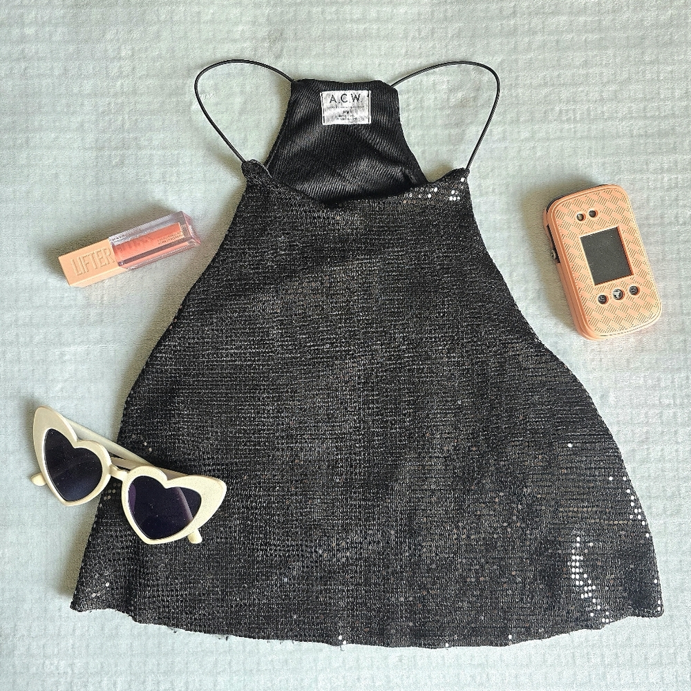 black sequin halter top | y2k indie sleeze partygirl tumblr